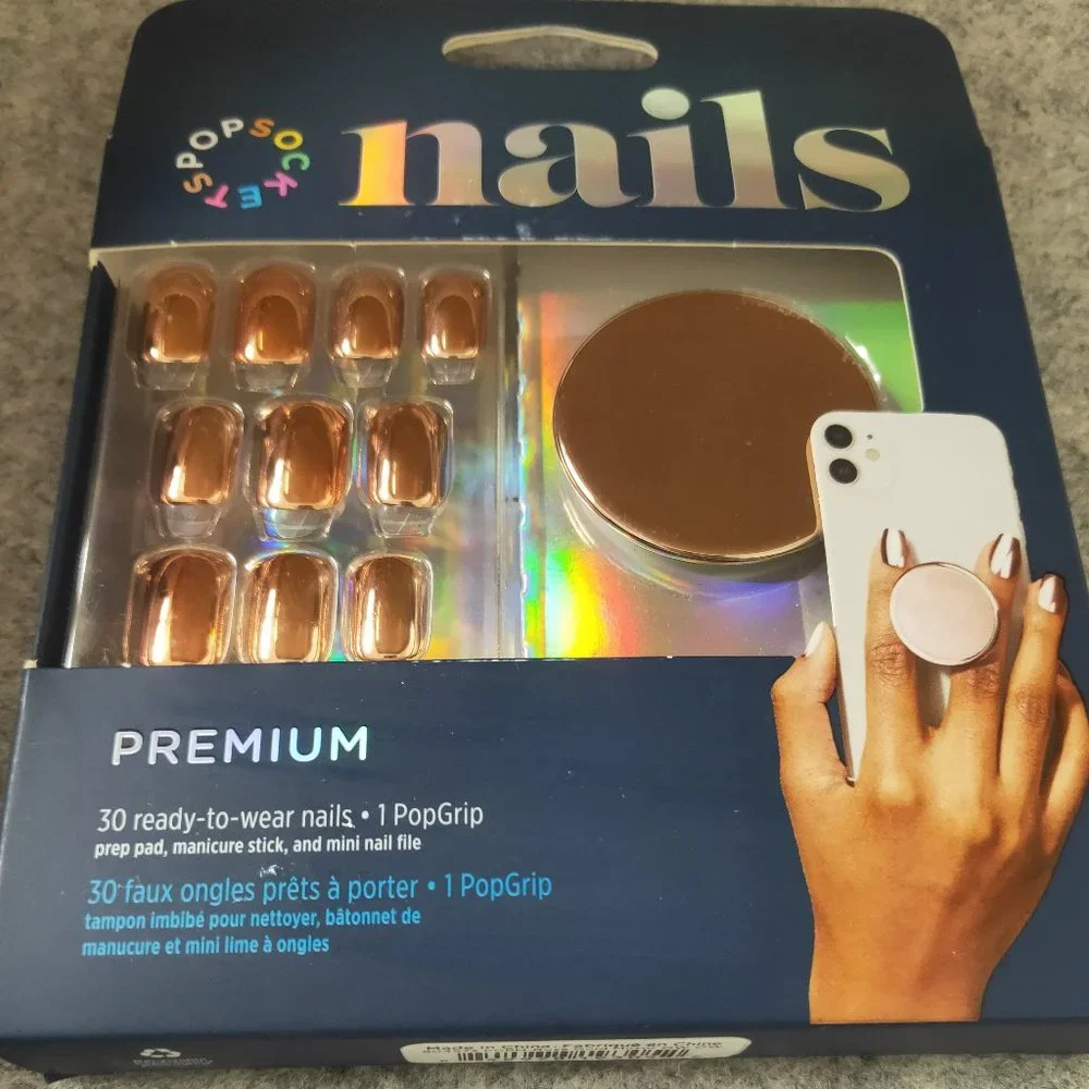 Rose Gold Mirror PopSockets 30Gel Nails & Matching PopGrip